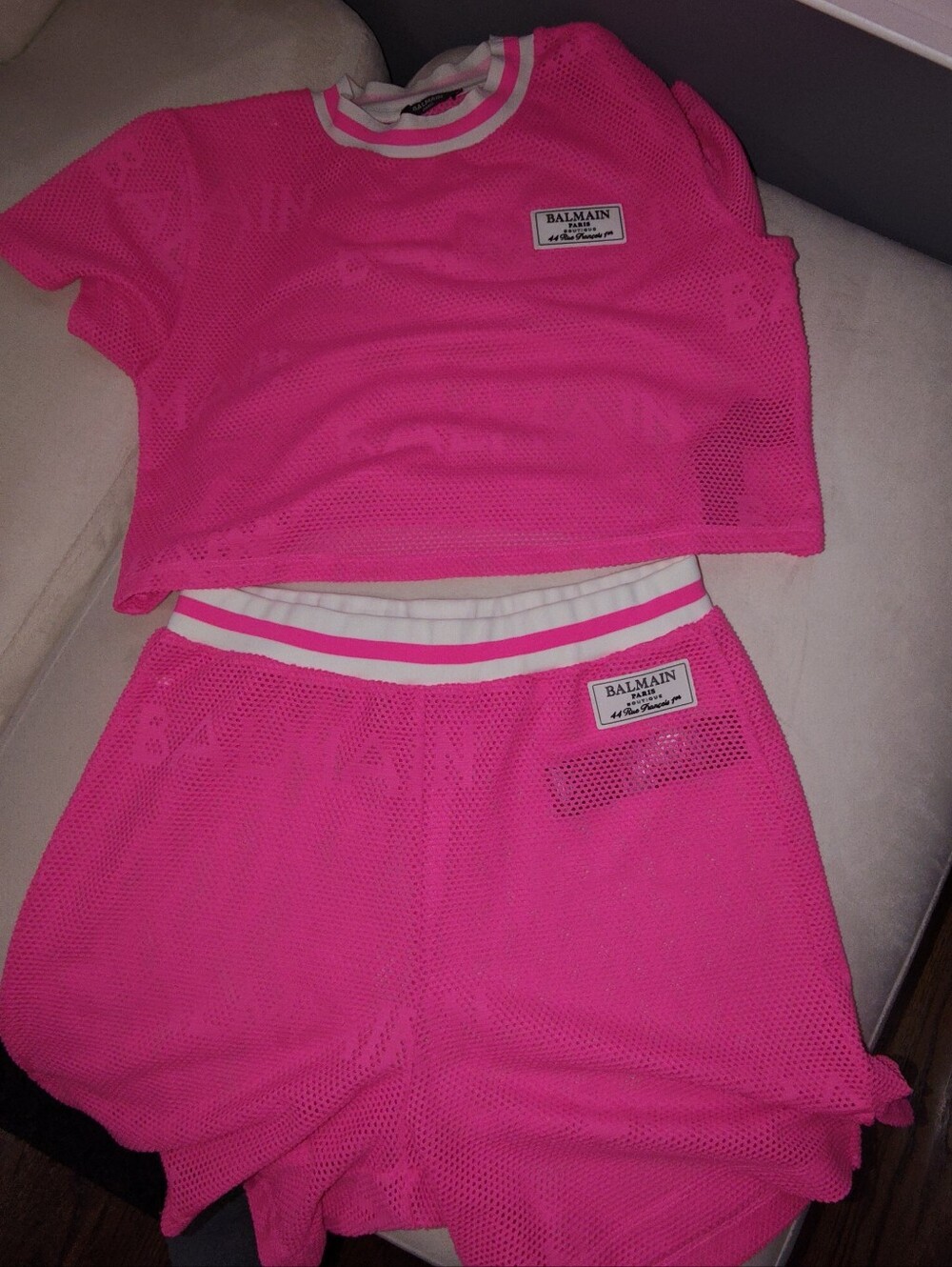 Authentic Balmain Women's Hot Pink Mesh Shorts - Sporty Luxe